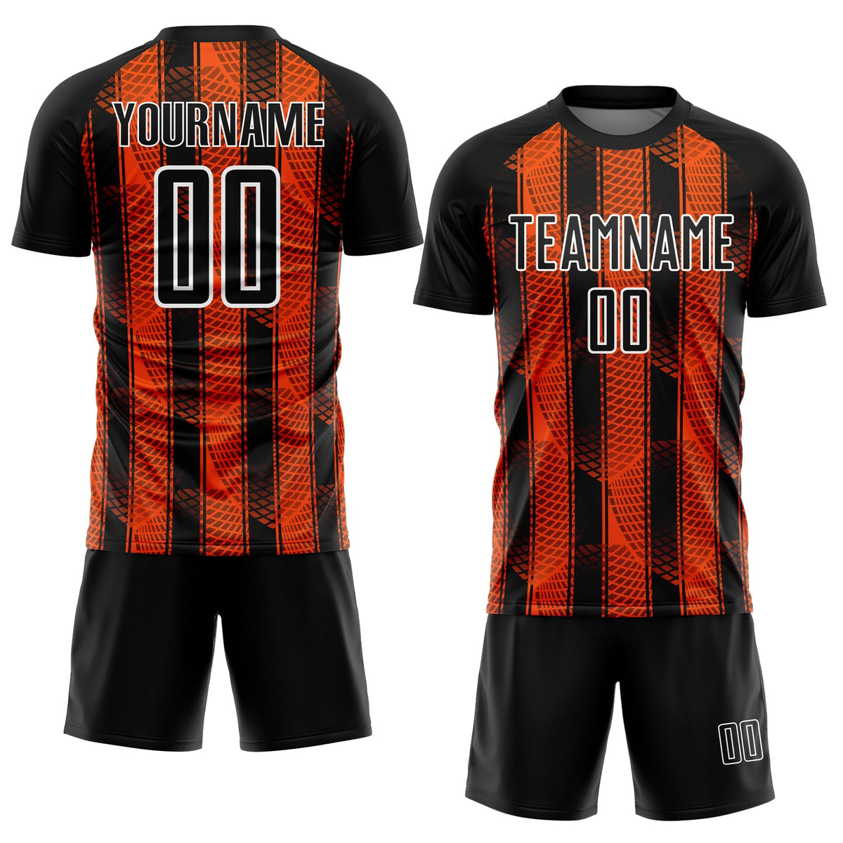 Custom Black Orange-White Abstract Network Sublimation Soccer Uniform Jersey Limited