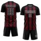 Custom Black Crimson-White Abstract Network Sublimation Soccer Uniform Jersey Limited