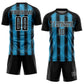 Custom Black Sky Blue-White Abstract Network Sublimation Soccer Uniform Jersey Limited