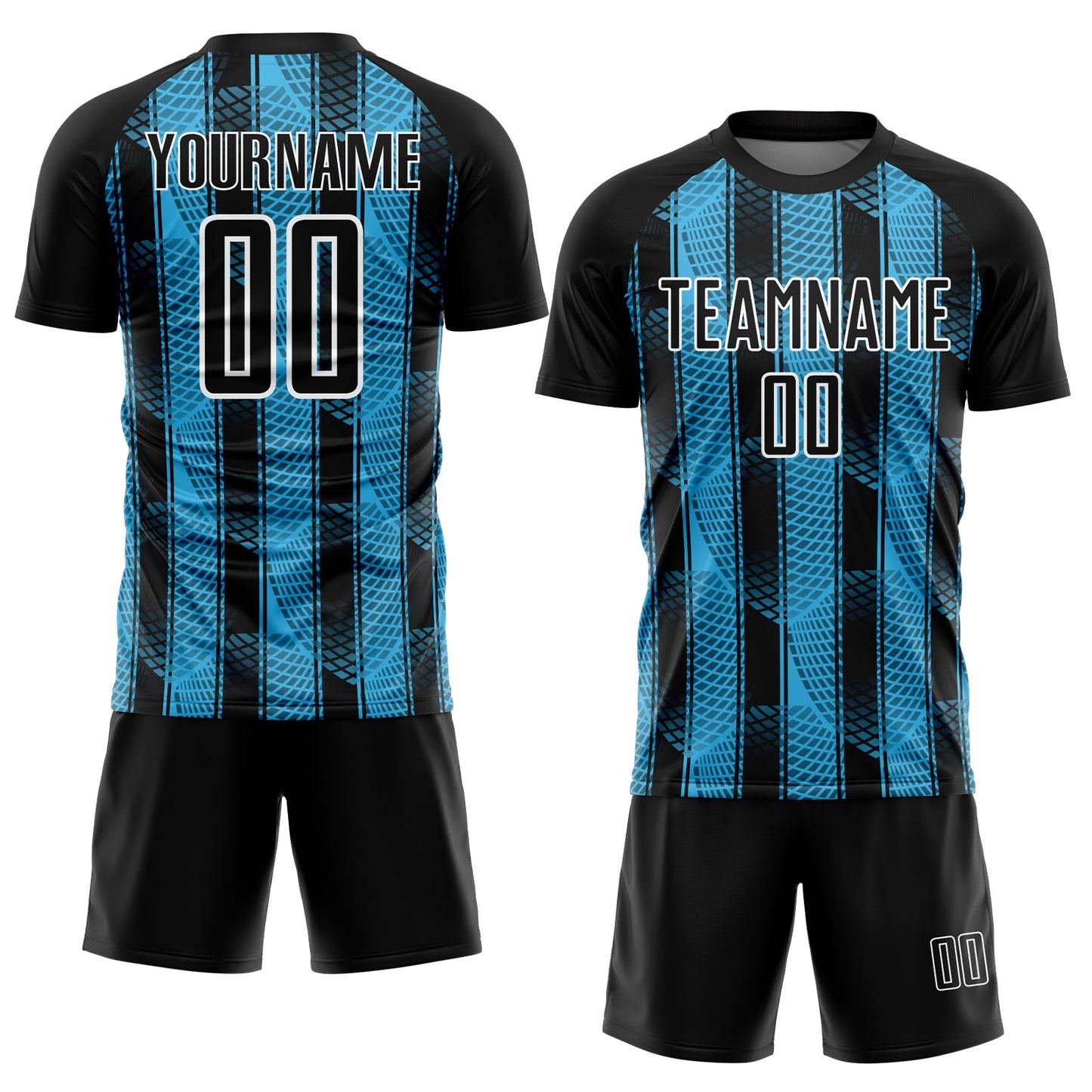 Custom Black Sky Blue-White Abstract Network Sublimation Soccer Uniform Jersey Limited