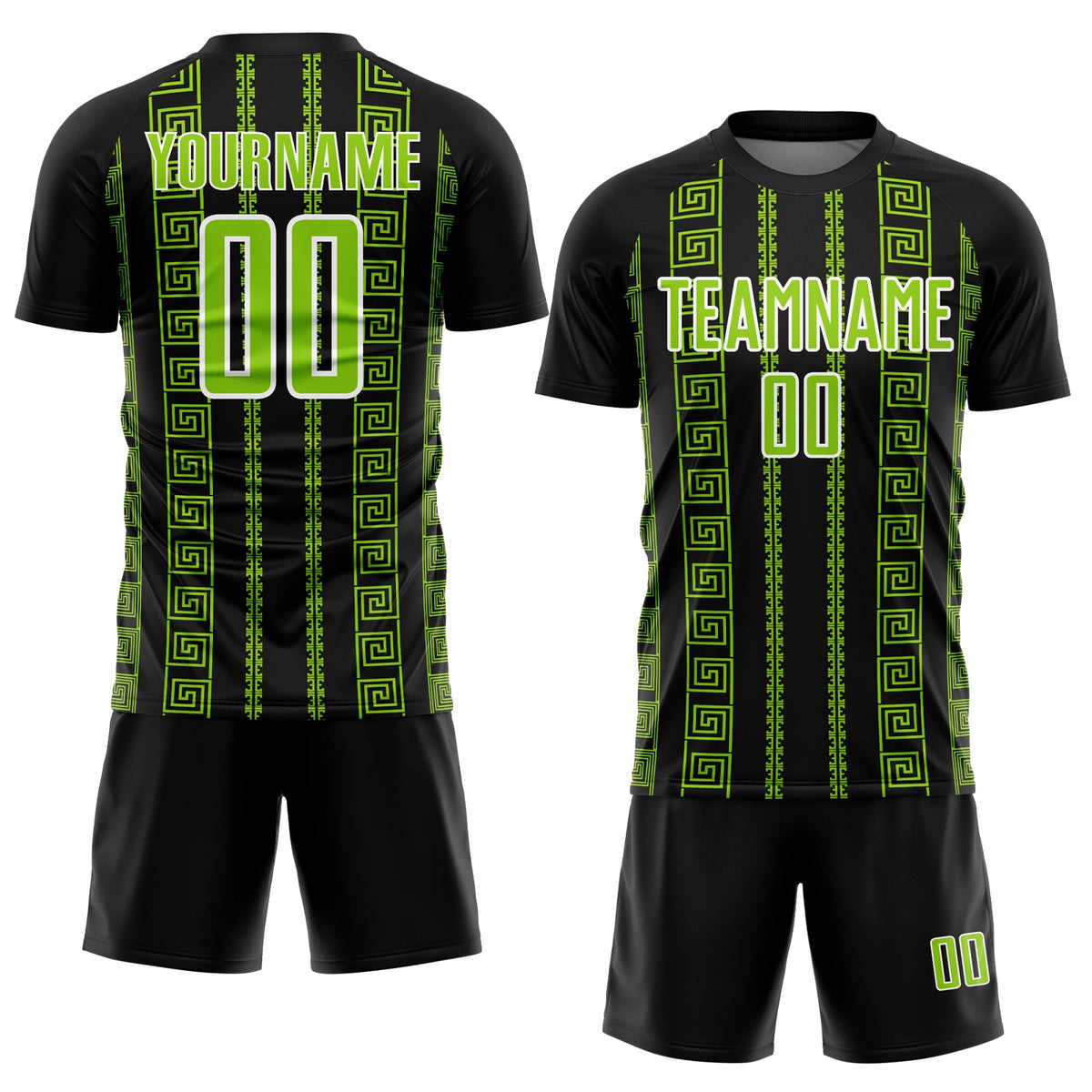 Custom Black Neon Green-White Geometric Shape Sublimation Soccer Uniform Jersey Limited