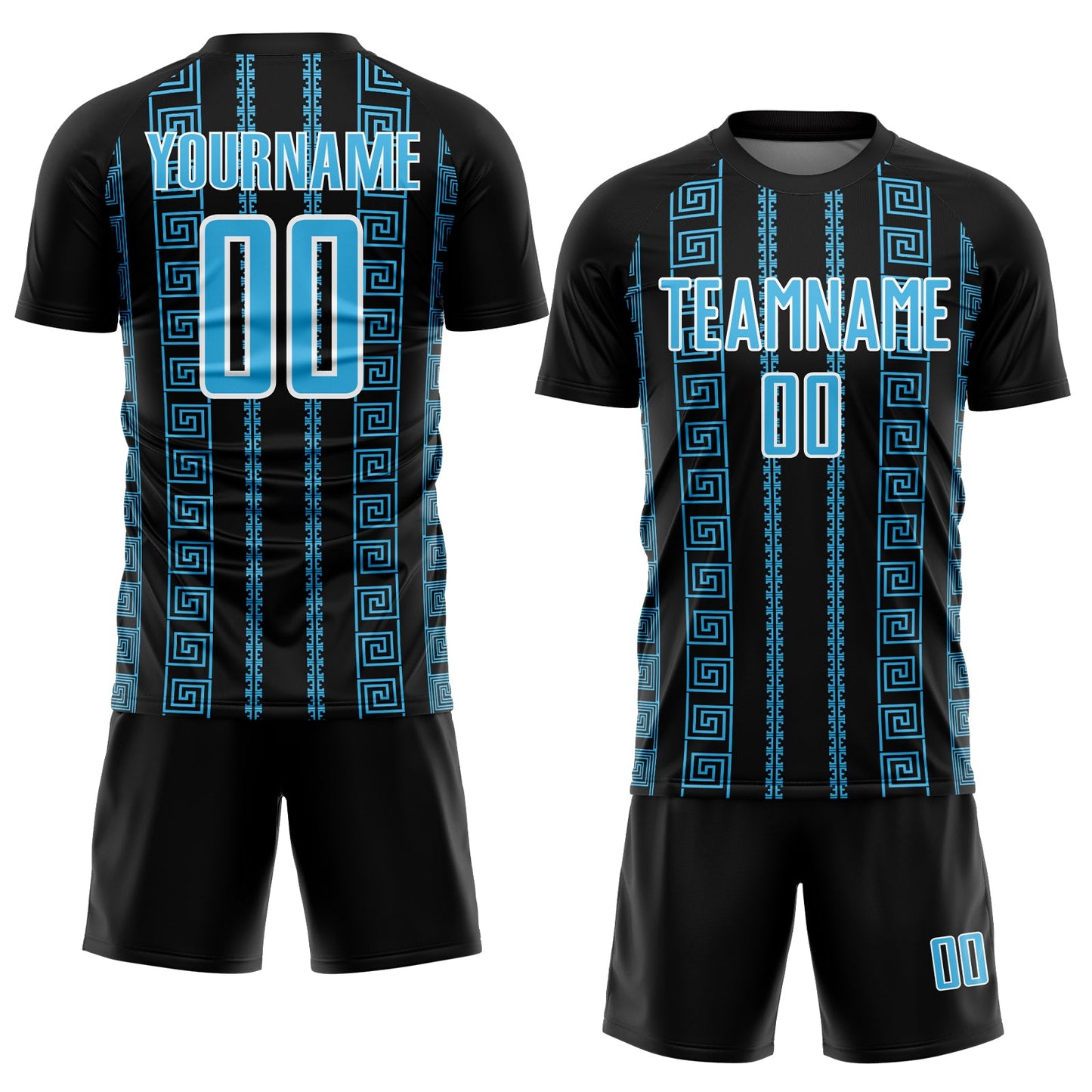Custom Black Sky Blue-White Geometric Shape Sublimation Soccer Uniform Jersey Limited