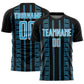 Custom Black Sky Blue-White Geometric Shape Sublimation Soccer Uniform Jersey