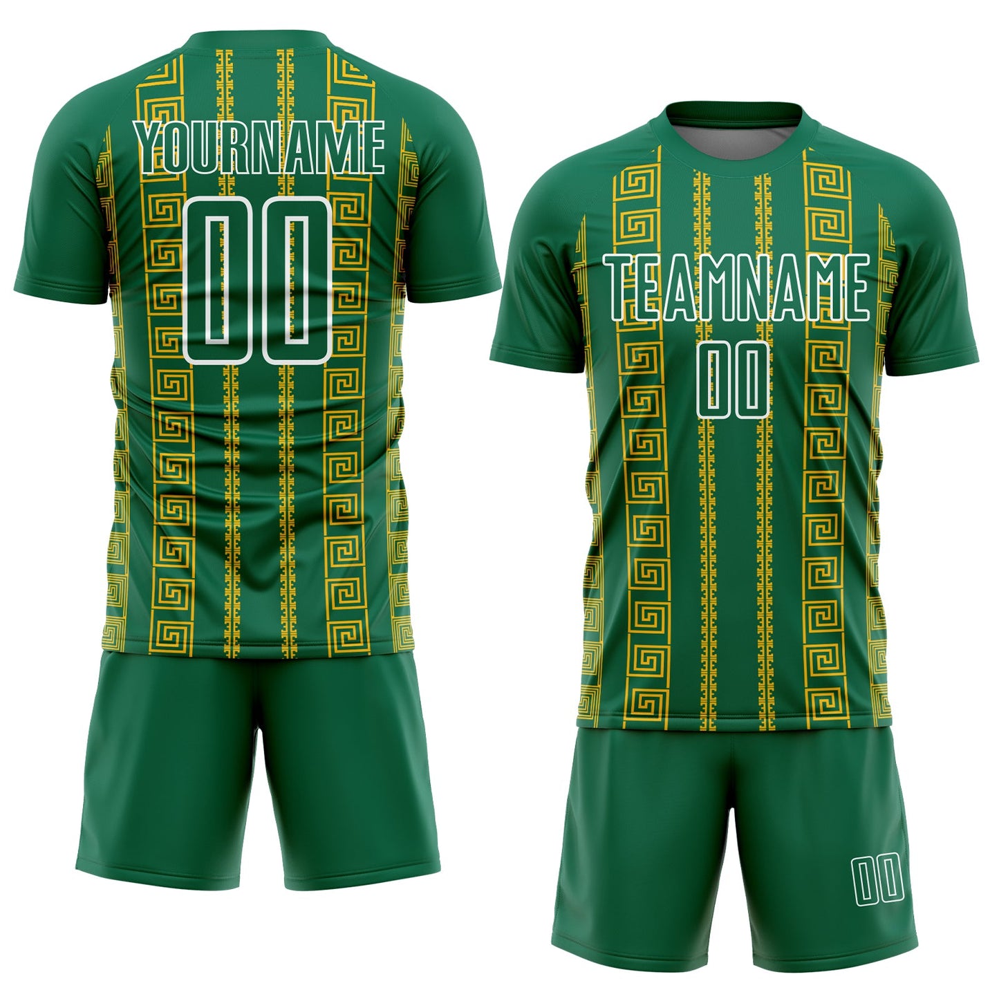 Custom Kelly Green Gold-White Geometric Shape Sublimation Soccer Uniform Jersey Limited