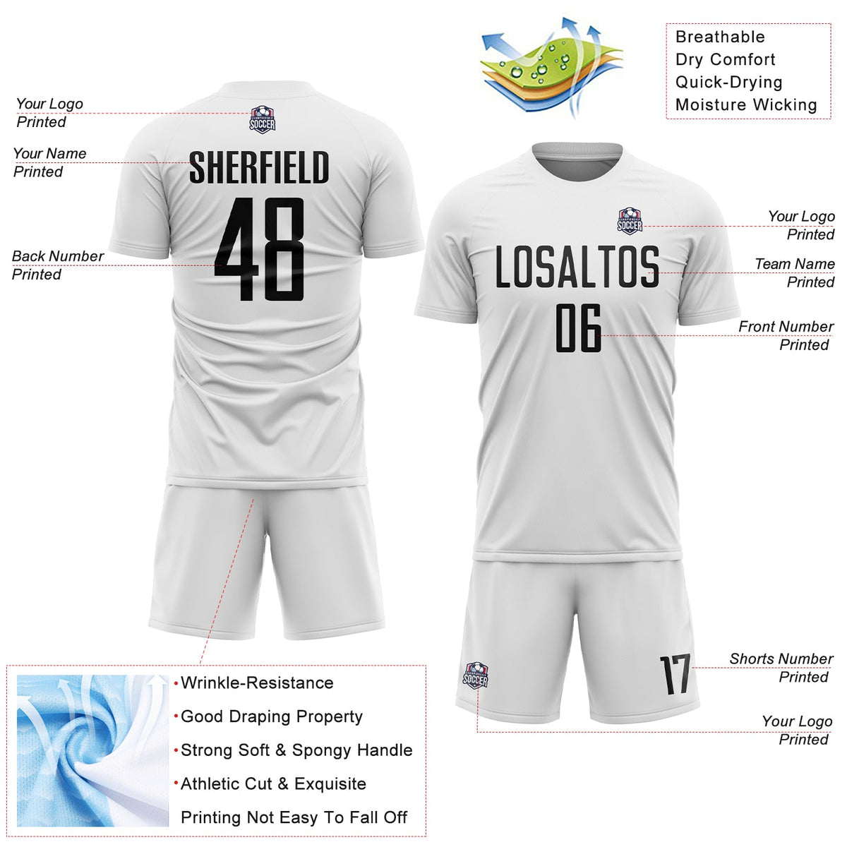 Custom White Black Sublimation Soccer Uniform Jersey Limited