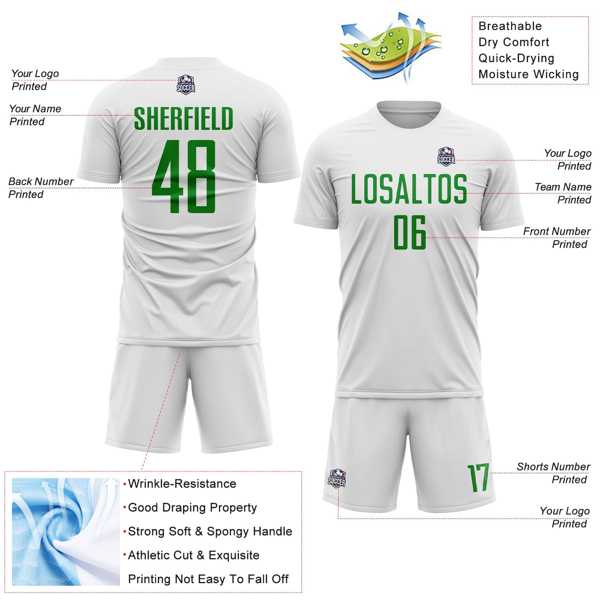 Custom White Grass Green Sublimation Soccer Uniform Jersey Limited
