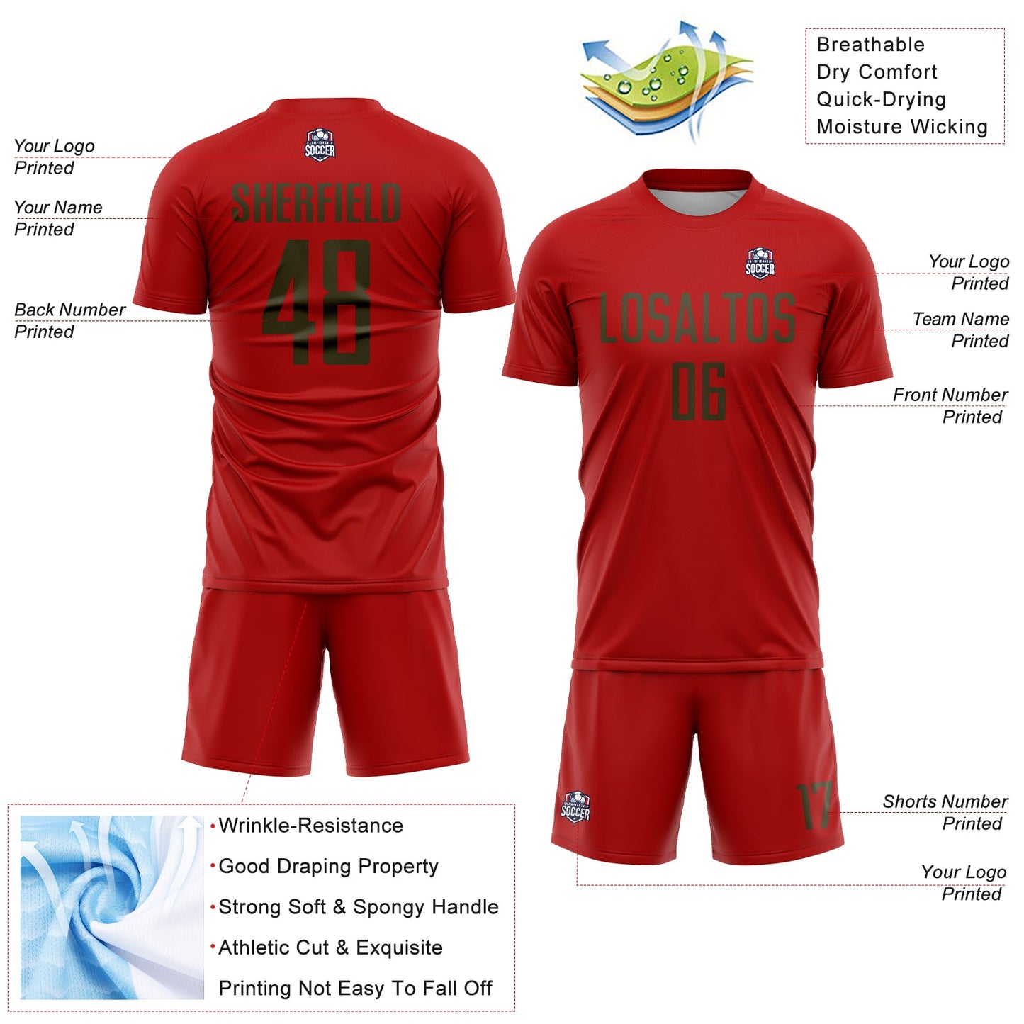 Custom Red Olive Sublimation Soccer Uniform Jersey Limited