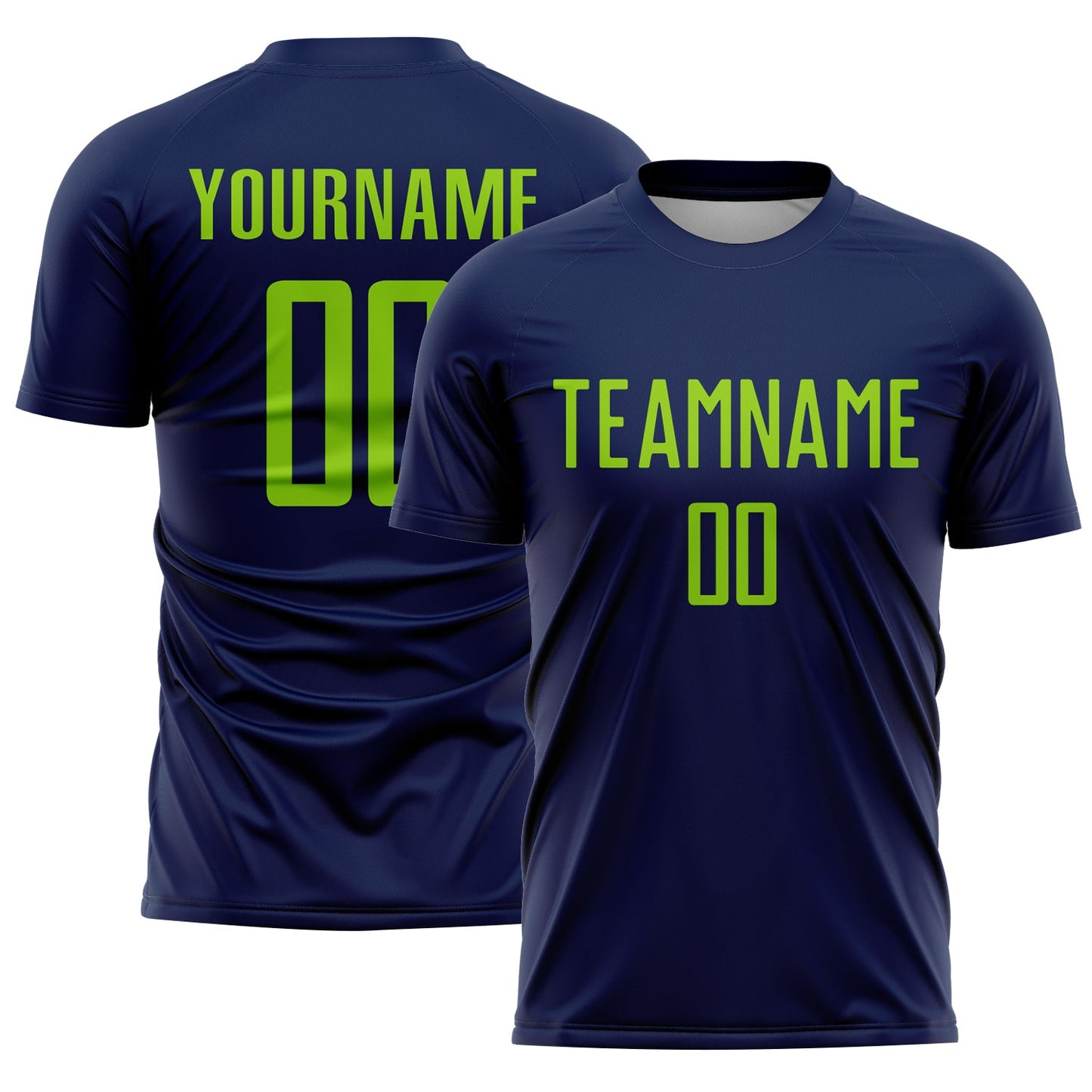 Custom Navy Neon Green Sublimation Soccer Uniform Jersey