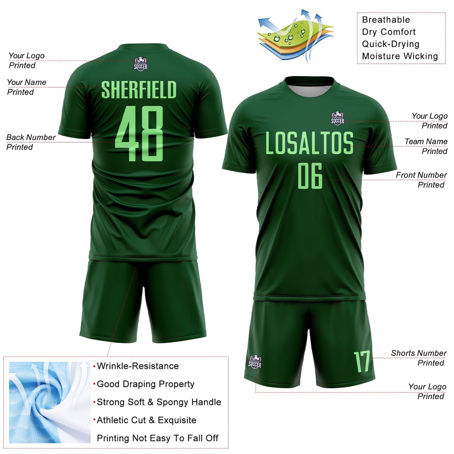 Custom Green Pea Green Sublimation Soccer Uniform Jersey Limited