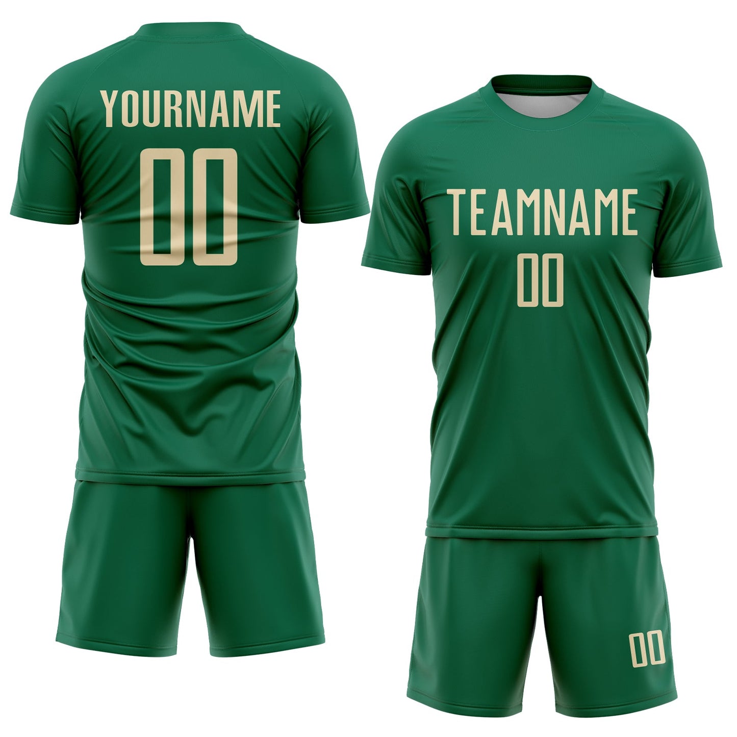 Custom Kelly Green Cream Sublimation Soccer Uniform Jersey Limited
