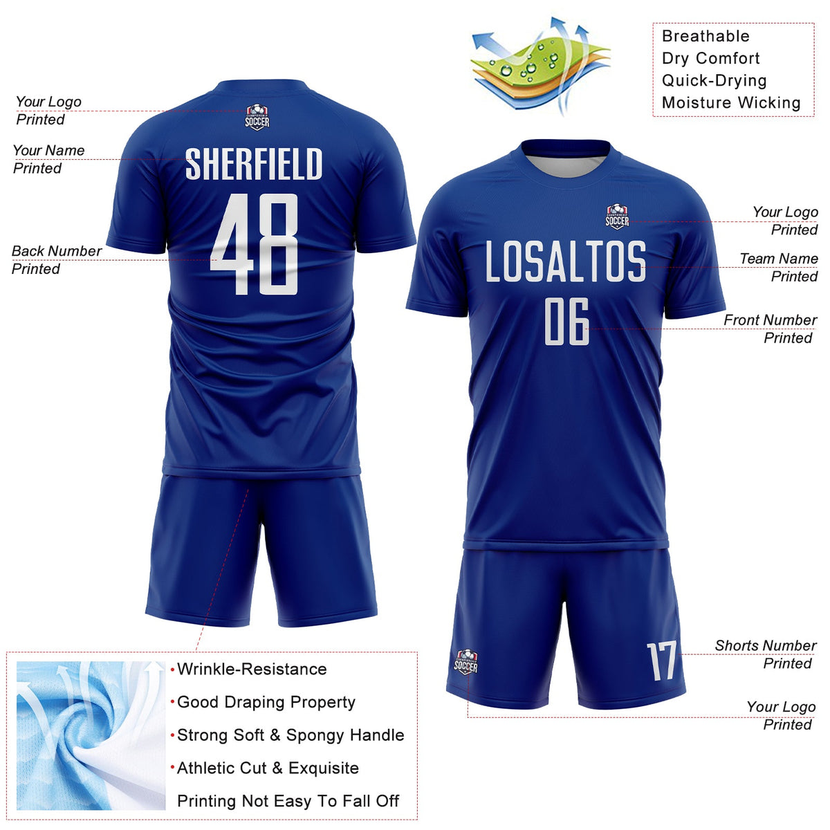Custom Royal White Sublimation Soccer Uniform Jersey Limited