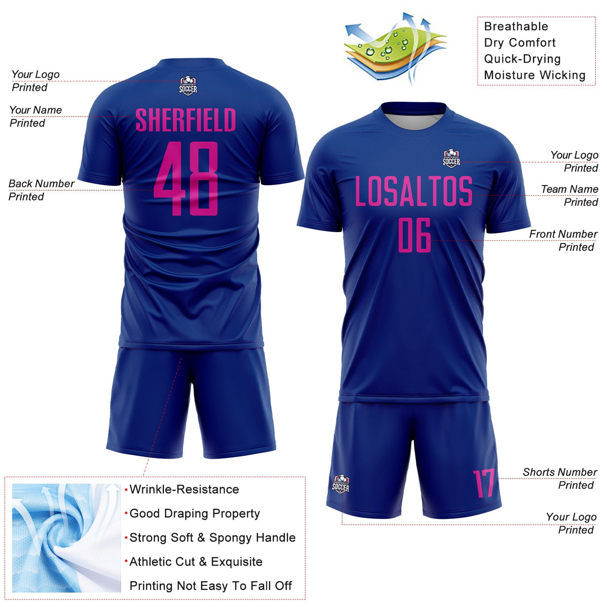 Custom Royal Deep Pink Sublimation Soccer Uniform Jersey Limited