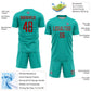 Custom Aqua Red Sublimation Soccer Uniform Jersey Limited