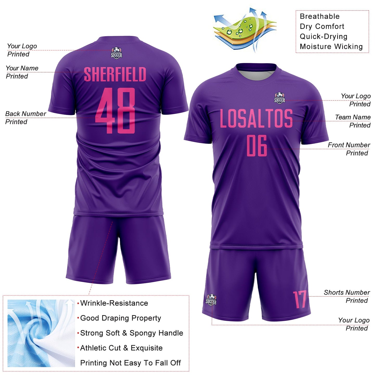 Custom Purple Pink Sublimation Soccer Uniform Jersey Limited