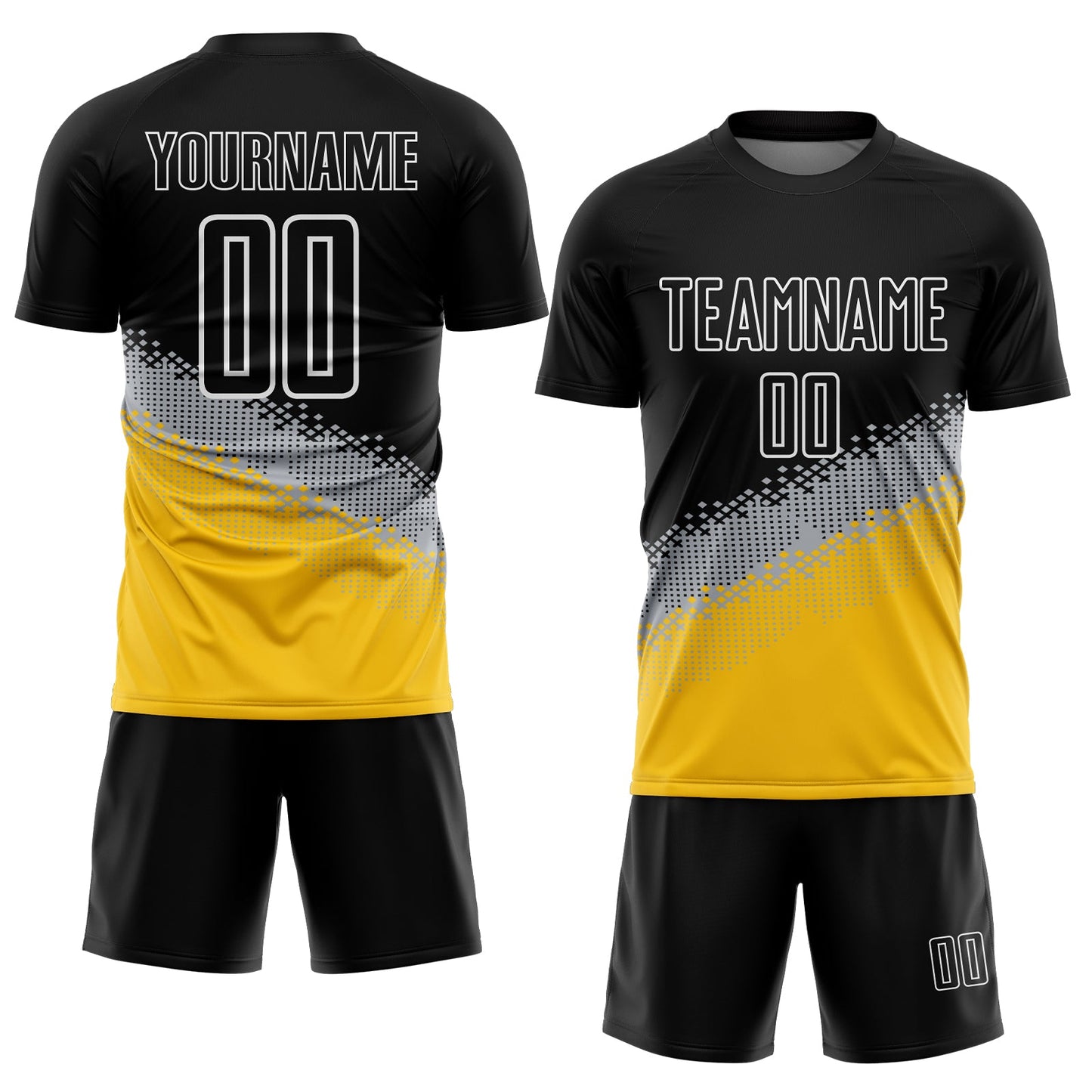 Custom Black Gray-Yellow Gradient Geometric Shape Sublimation Soccer Uniform Jersey Limited