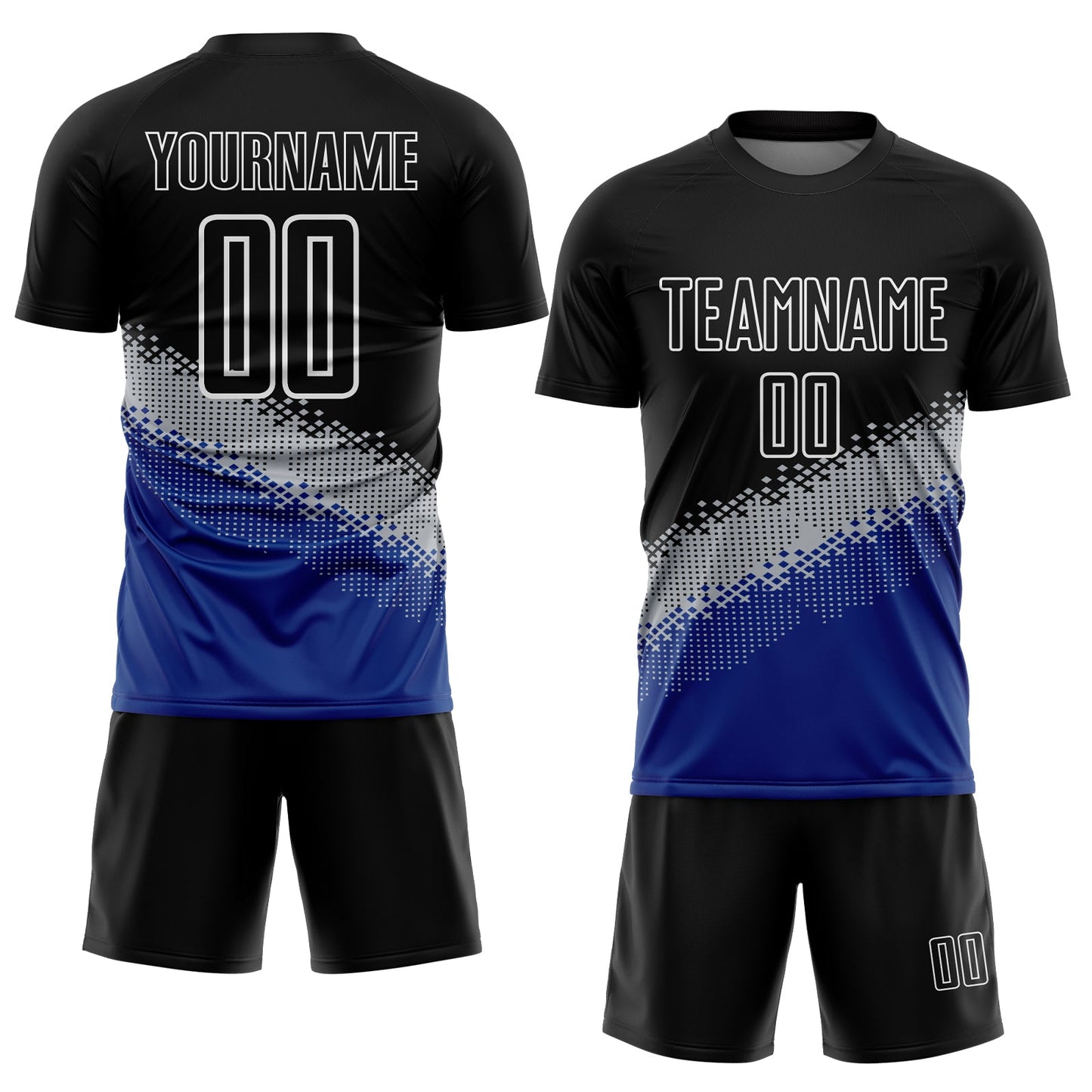 Custom Black Gray-Royal Gradient Geometric Shape Sublimation Soccer Uniform Jersey Limited