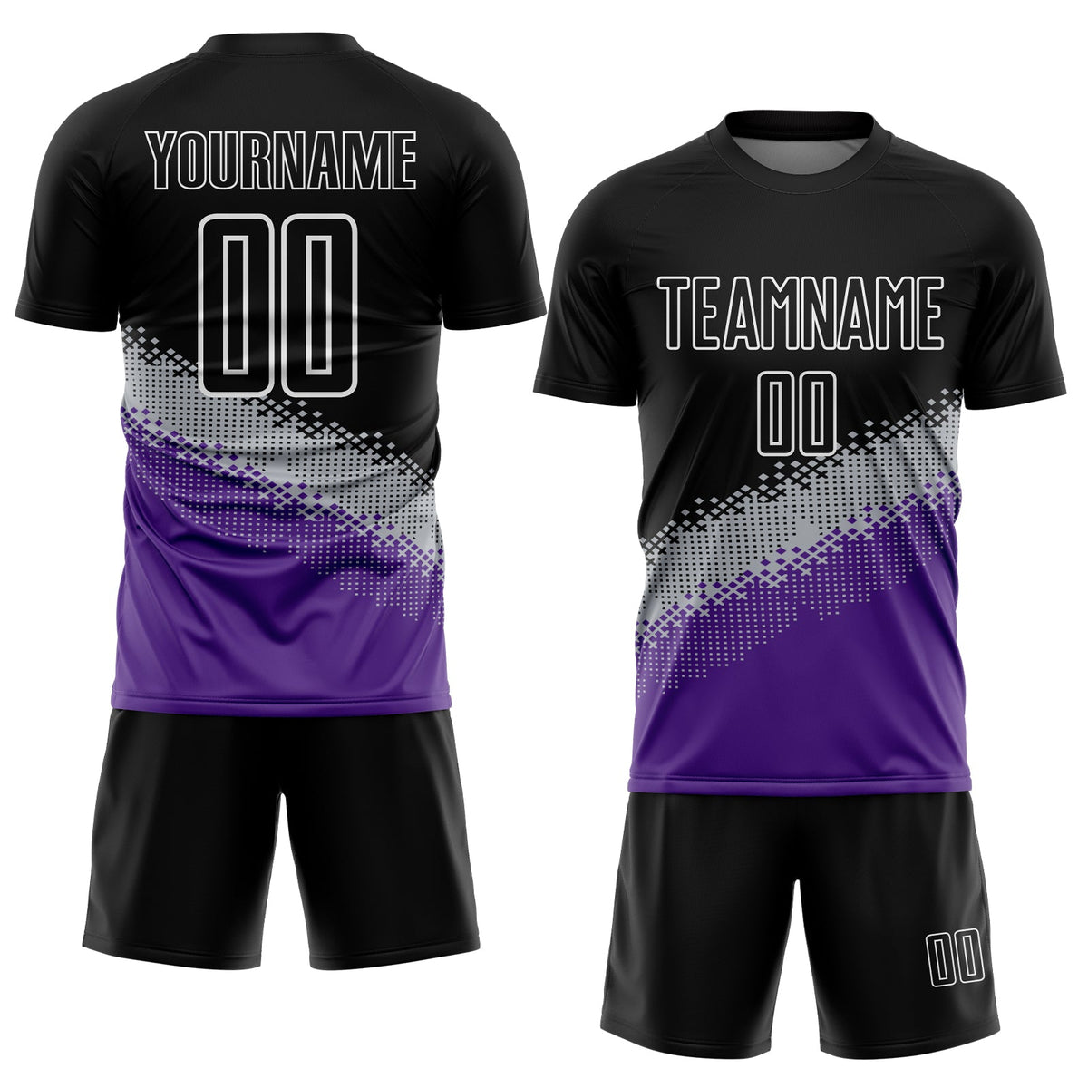 Custom Black Gray-Purple Gradient Geometric Shape Sublimation Soccer Uniform Jersey Limited