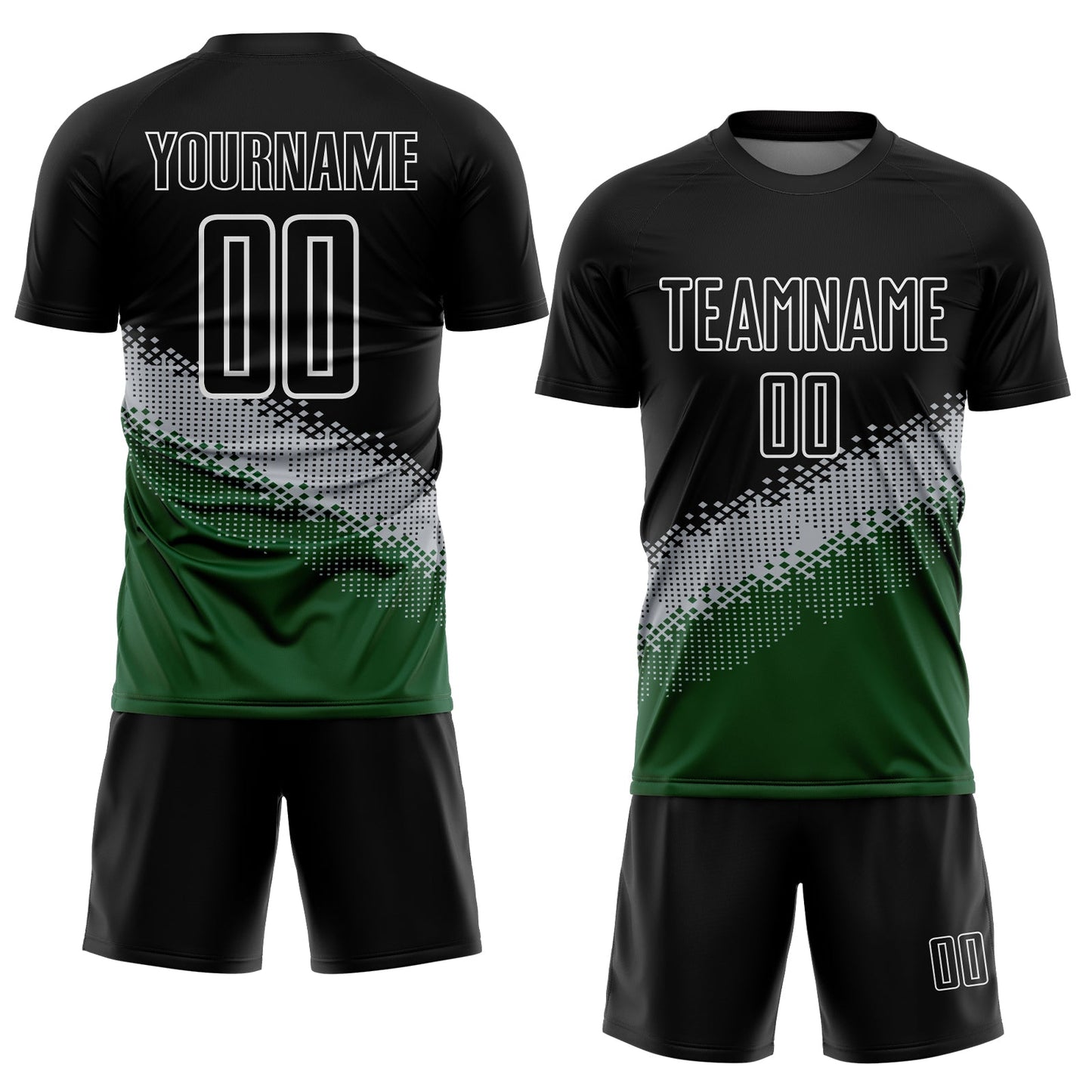 Custom Black Gray-Green Gradient Geometric Shape Sublimation Soccer Uniform Jersey Limited