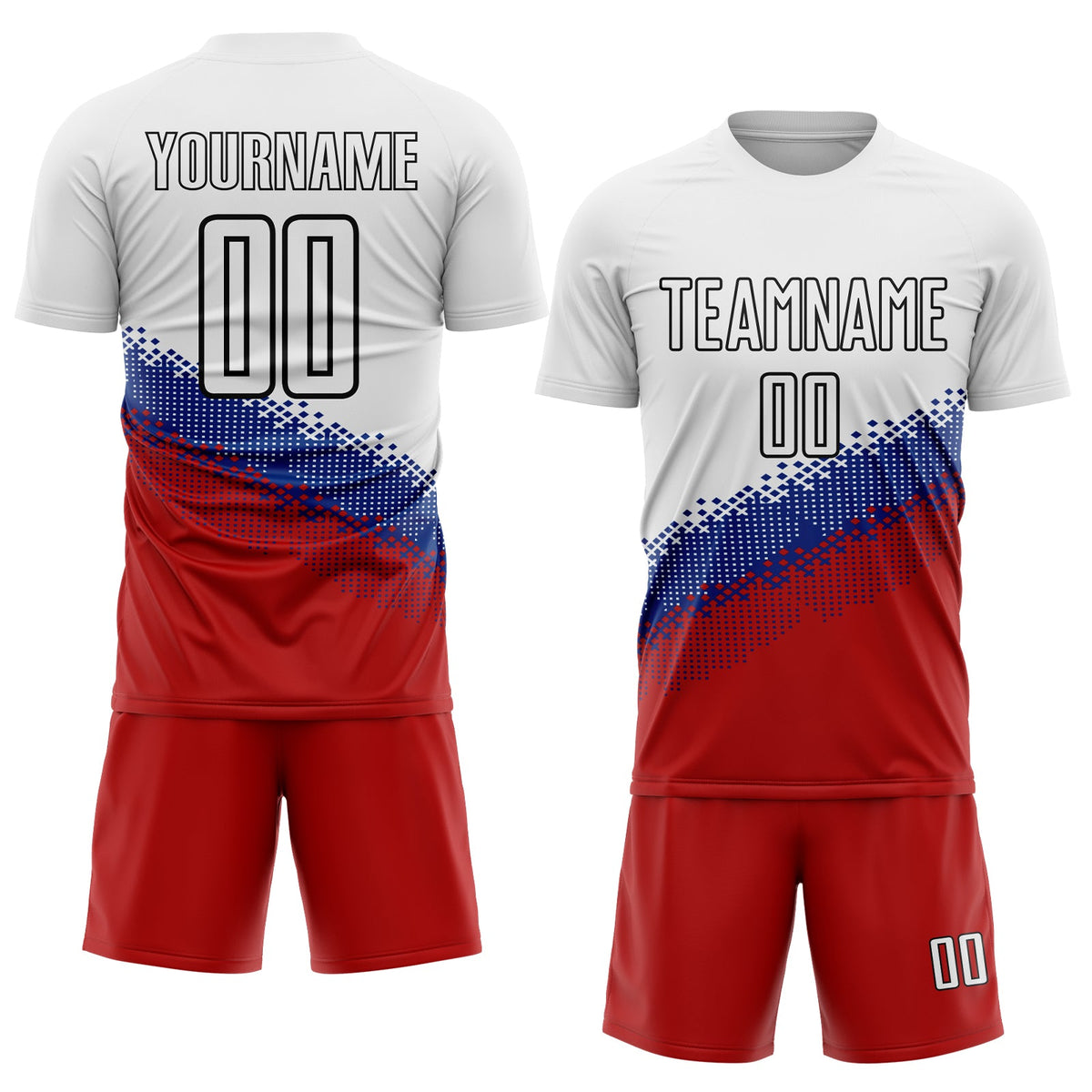 Custom White Royal Red-Black Gradient Geometric Shape Sublimation Soccer Uniform Jersey Limited