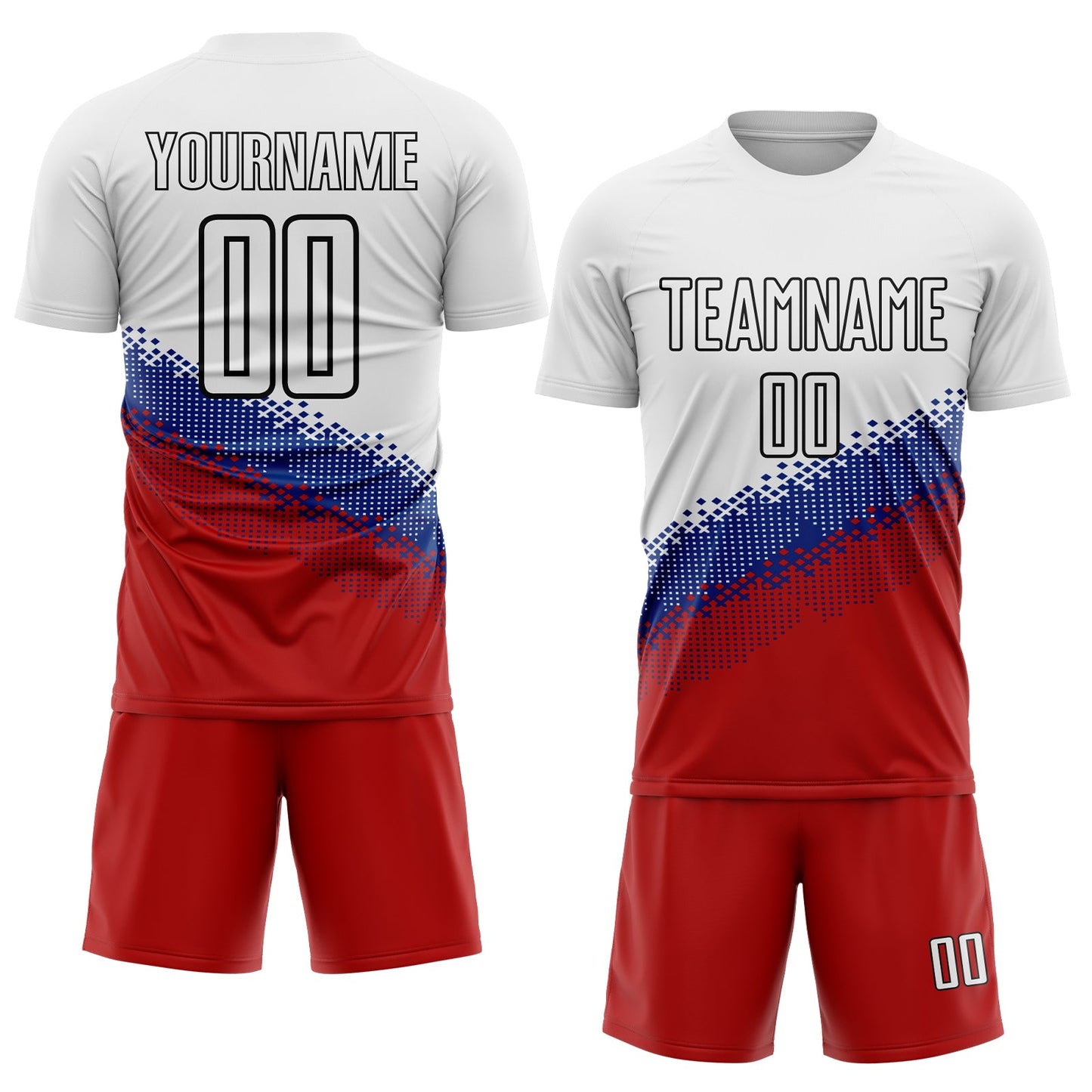 Custom White Royal Red-Black Gradient Geometric Shape Sublimation Soccer Uniform Jersey Limited