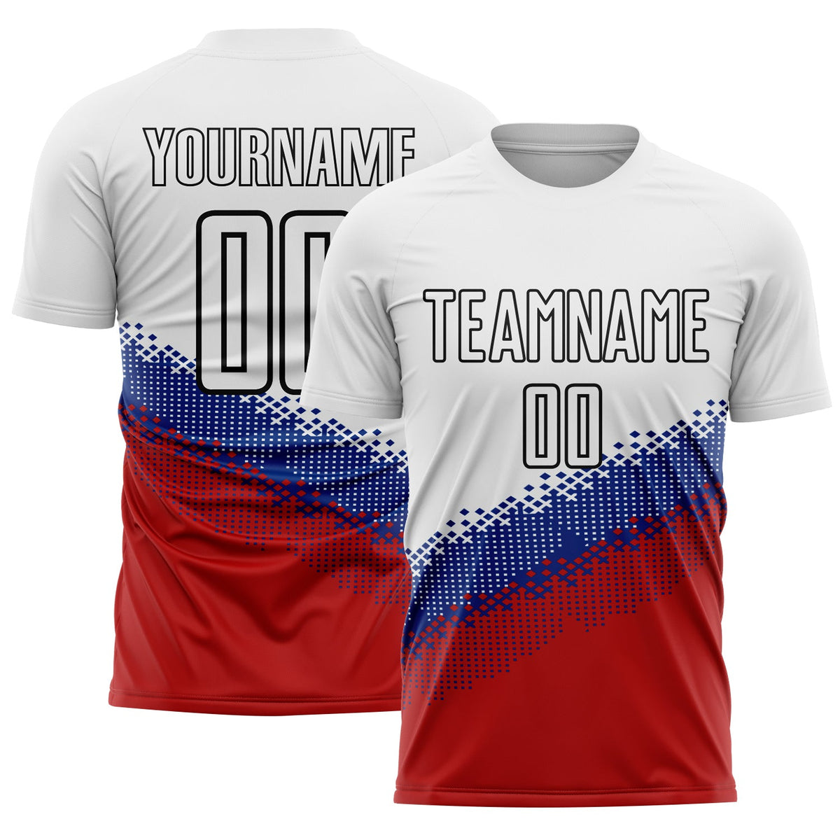 Custom White Royal Red-Black Gradient Geometric Shape Sublimation Soccer Uniform Jersey