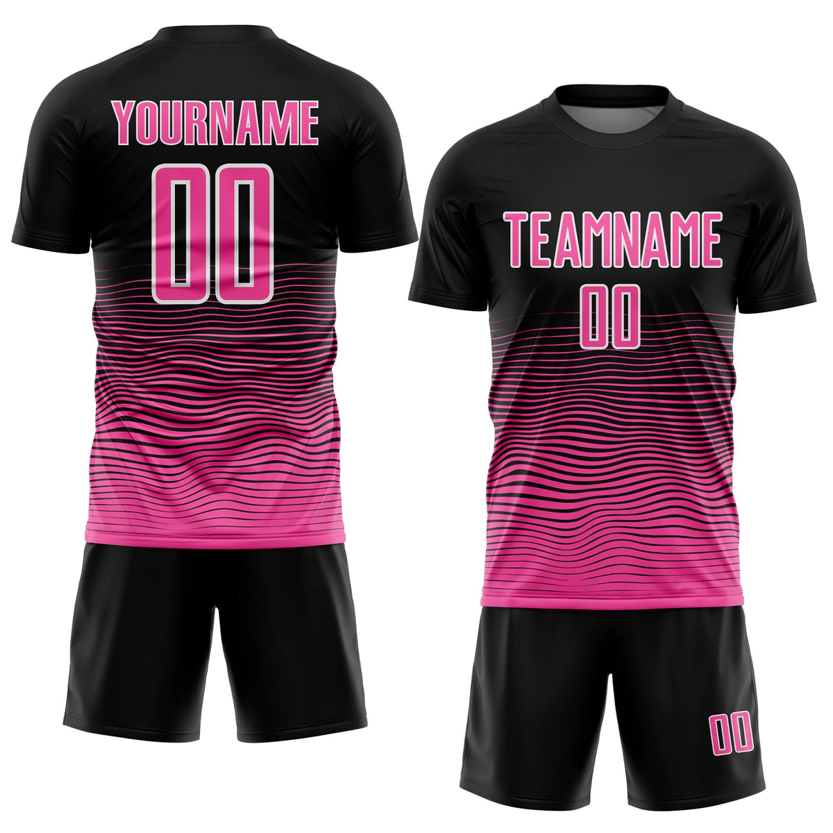 Custom Black Pink-White Gradient Line Sublimation Soccer Uniform Jersey Limited