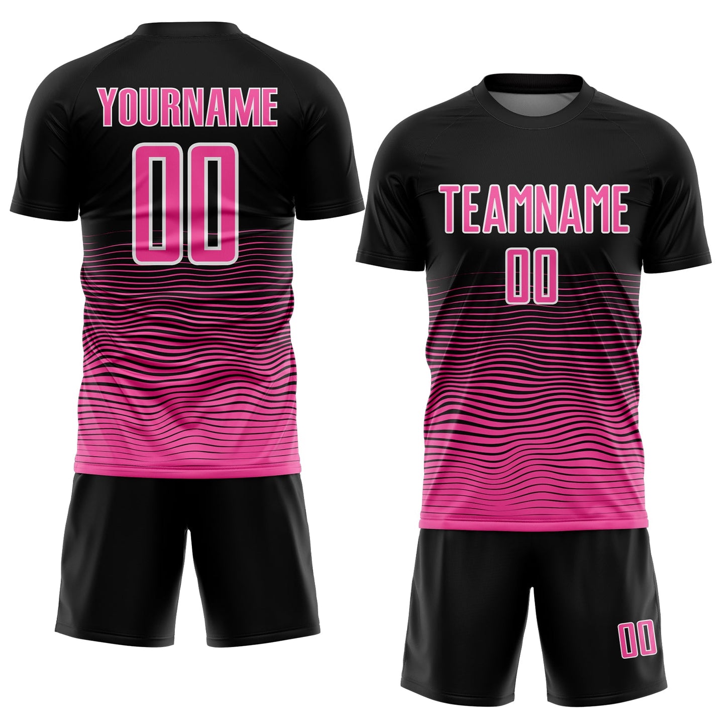 Custom Black Pink-White Gradient Line Sublimation Soccer Uniform Jersey Limited