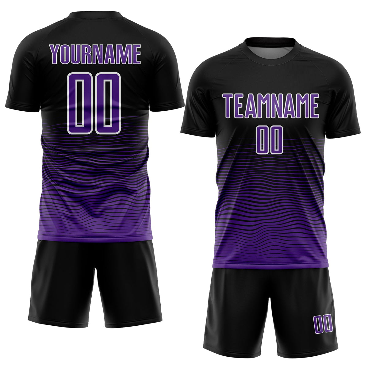 Custom Black Purple-White Gradient Line Sublimation Soccer Uniform Jersey Limited