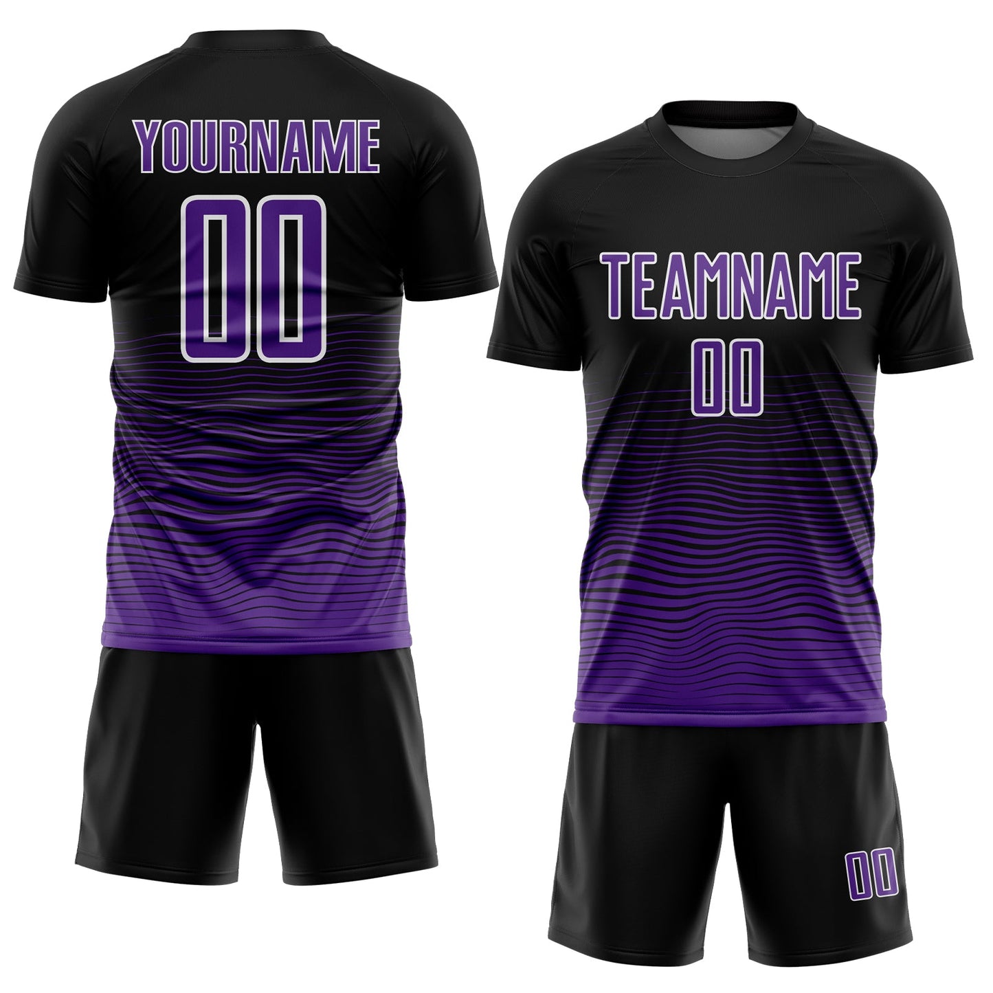 Custom Black Purple-White Gradient Line Sublimation Soccer Uniform Jersey Limited