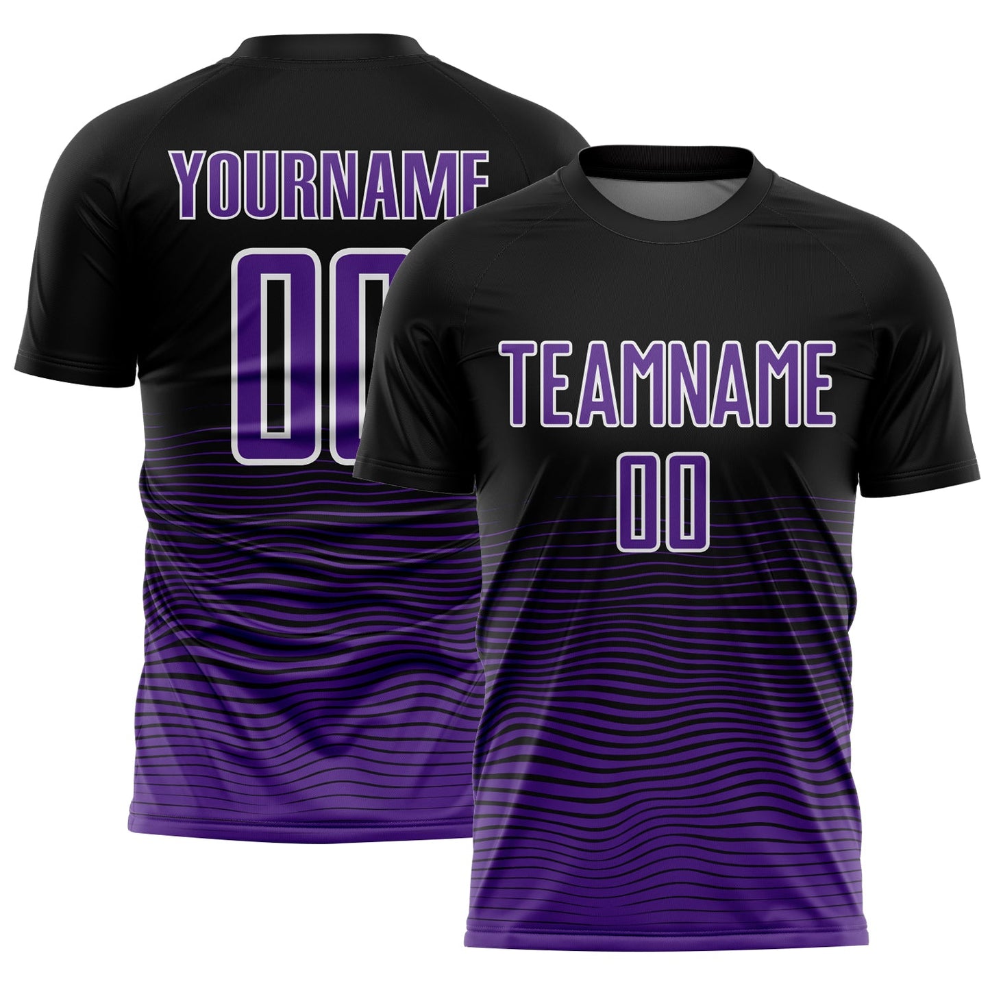 Custom Black Purple-White Gradient Line Sublimation Soccer Uniform Jersey