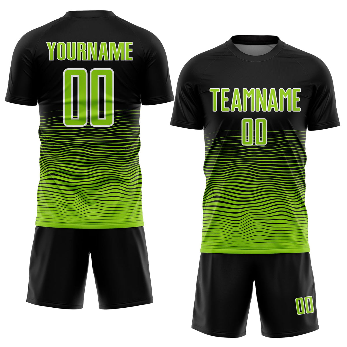 Custom Black Neon Green-White Gradient Line Sublimation Soccer Uniform Jersey Limited