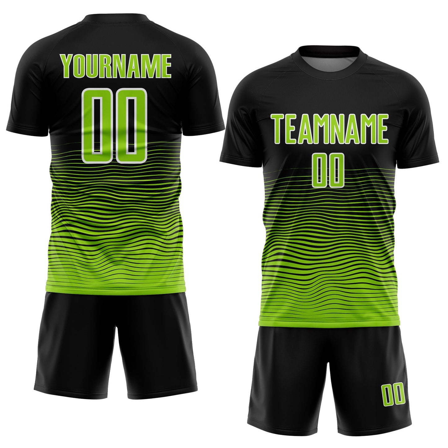 Custom Black Neon Green-White Gradient Line Sublimation Soccer Uniform Jersey Limited