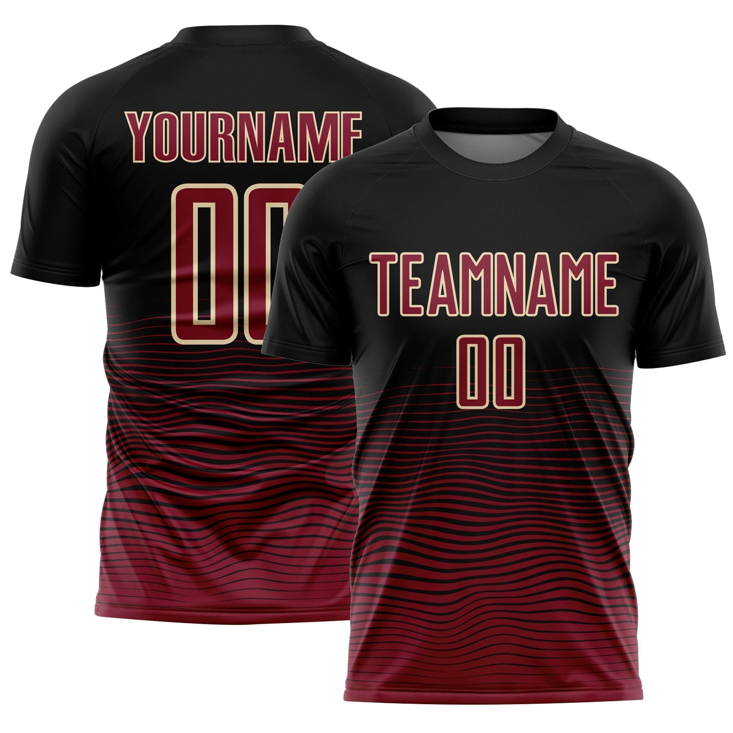 Custom Black Crimson-Cream Gradient Line Sublimation Soccer Uniform Jersey