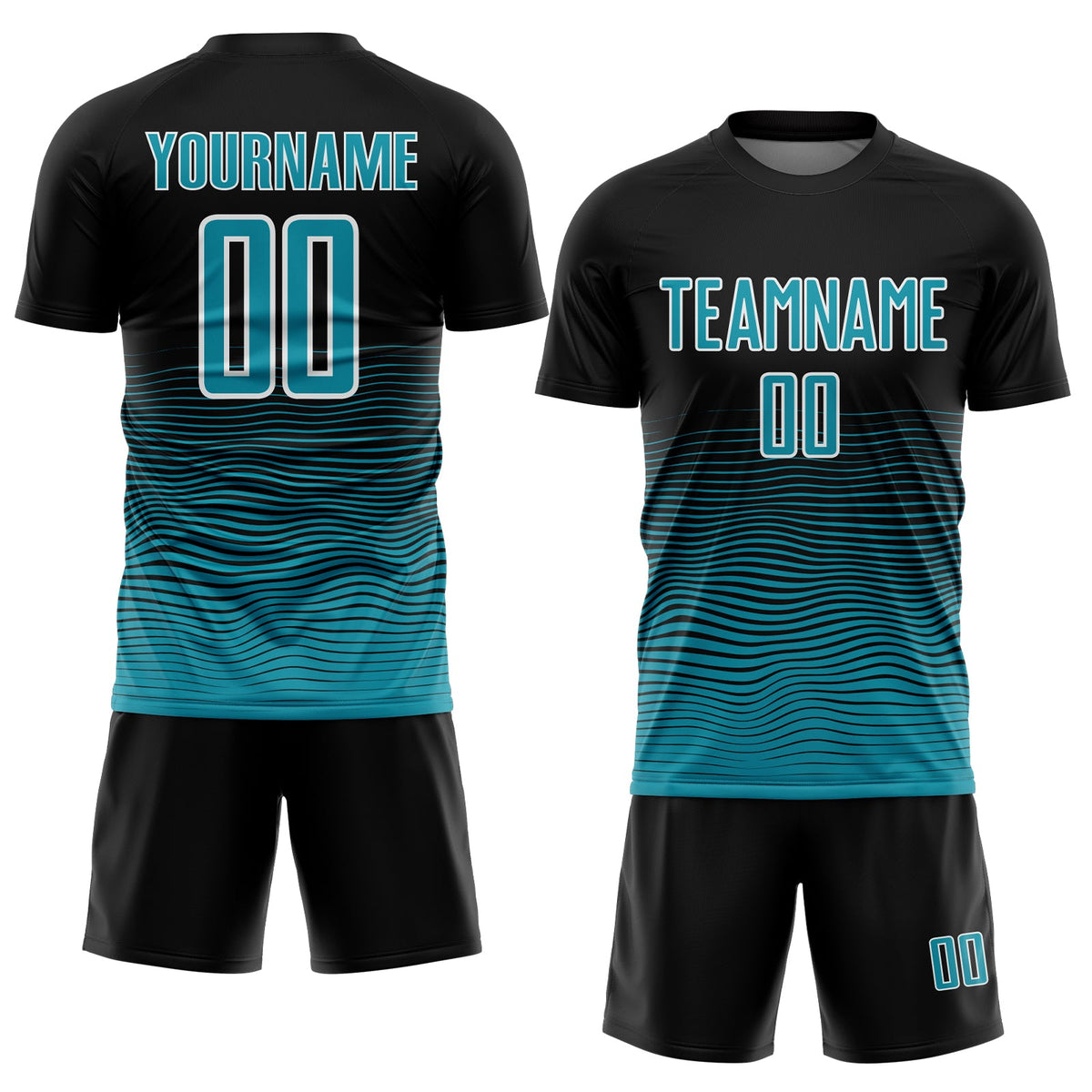 Custom Black Teal-White Gradient Line Sublimation Soccer Uniform Jersey Limited