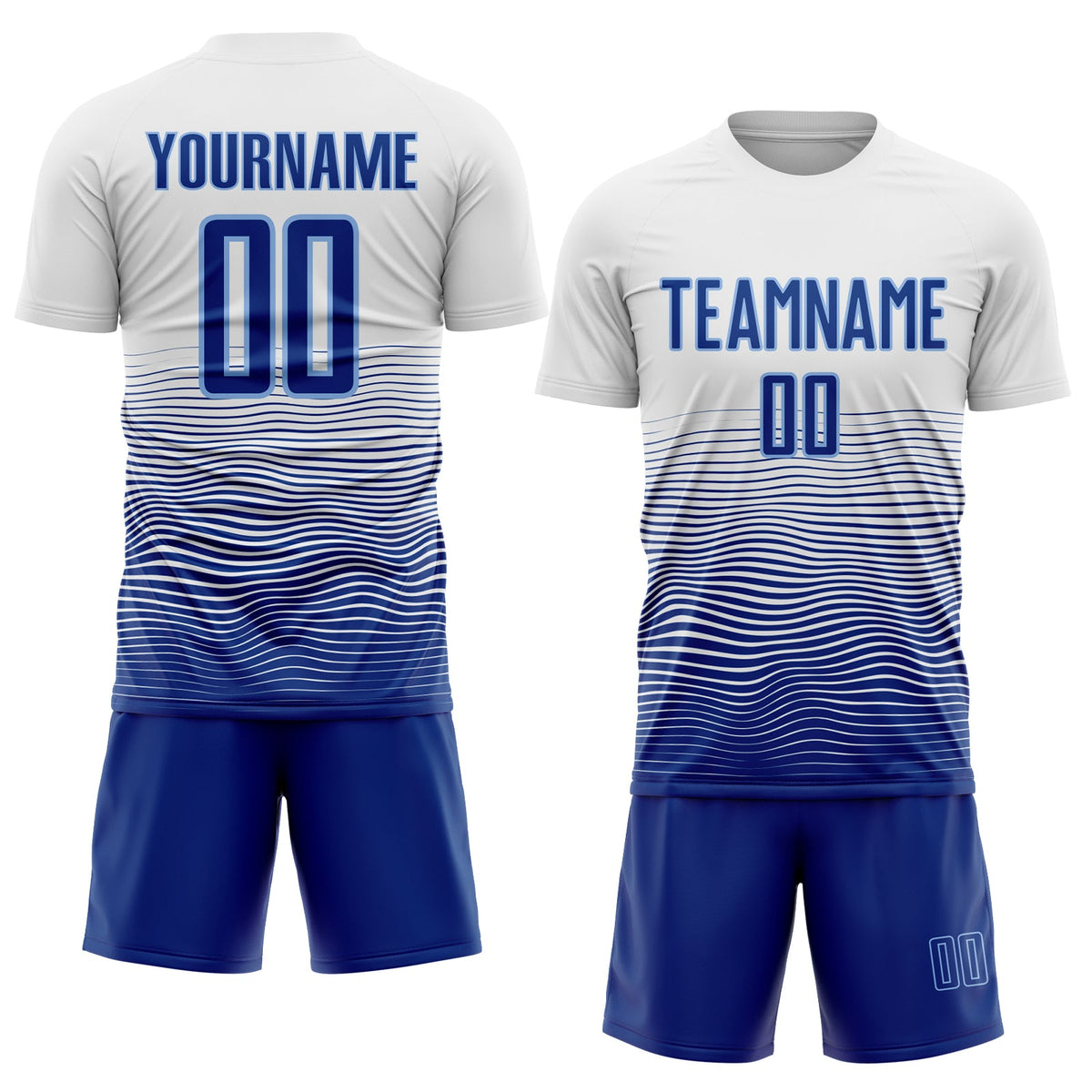 Custom White Royal-Light Blue Gradient Line Sublimation Soccer Uniform Jersey Limited