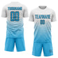 Custom White Sky Blue-Black Gradient Line Sublimation Soccer Uniform Jersey Limited