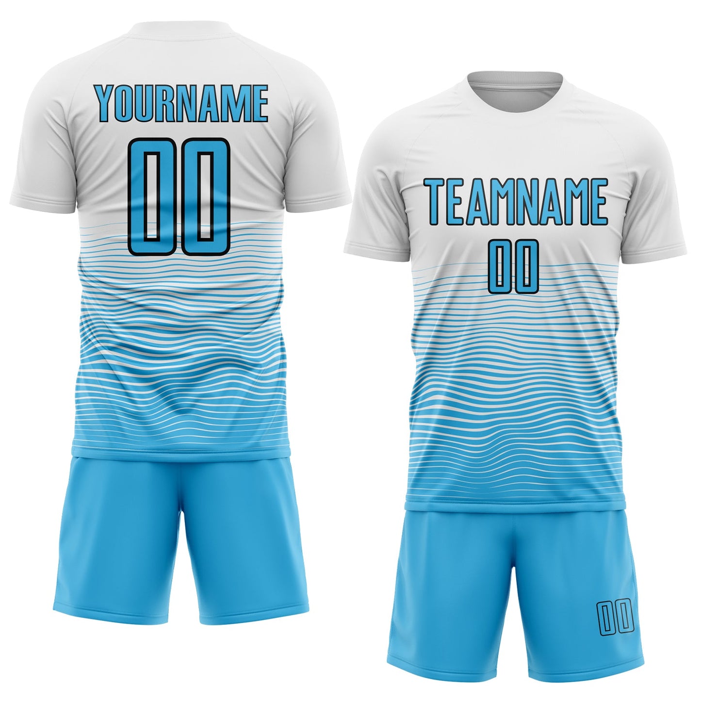 Custom White Sky Blue-Black Gradient Line Sublimation Soccer Uniform Jersey Limited