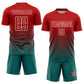 Custom Red Teal-White Gradient Line Sublimation Soccer Uniform Jersey Limited
