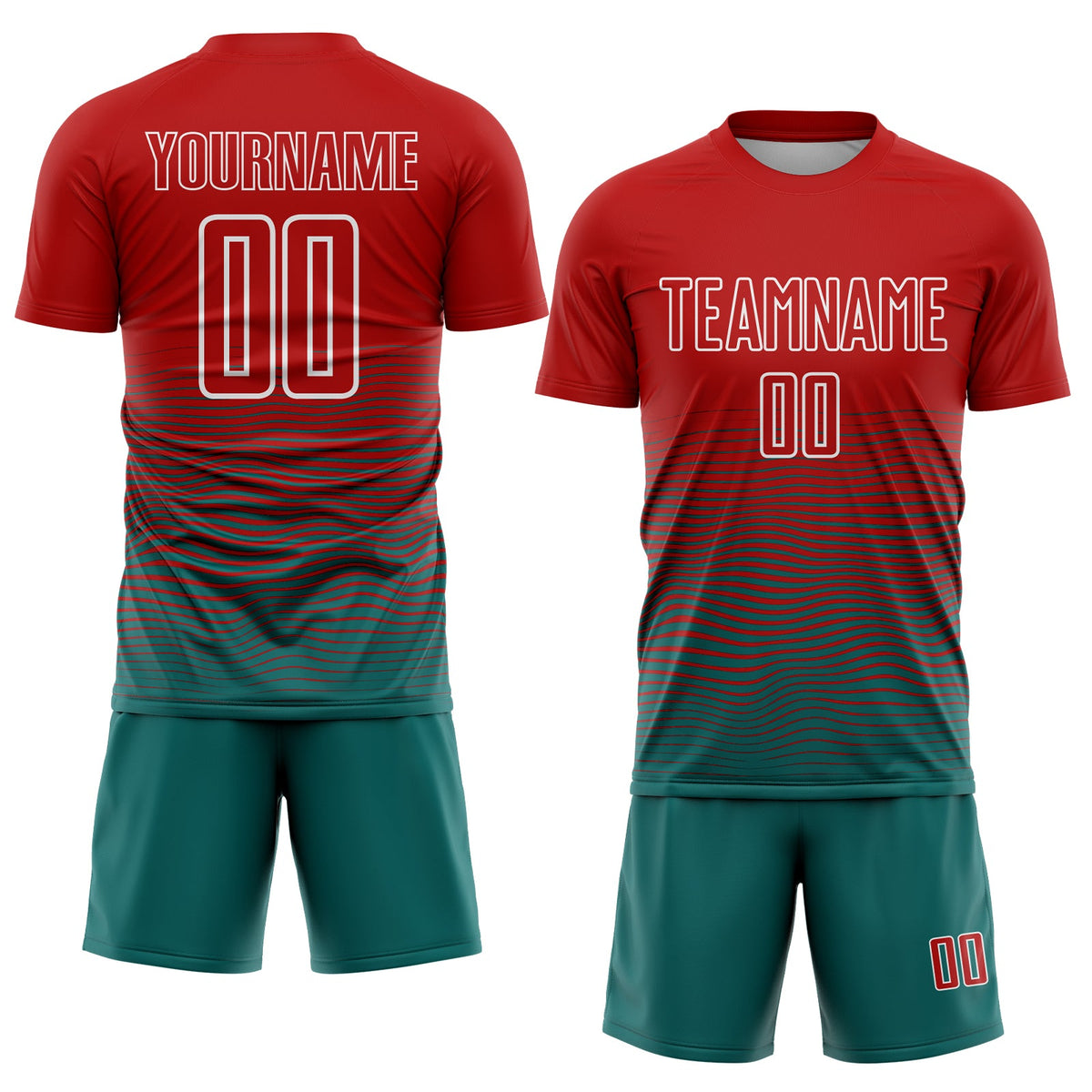 Custom Red Teal-White Gradient Line Sublimation Soccer Uniform Jersey Limited