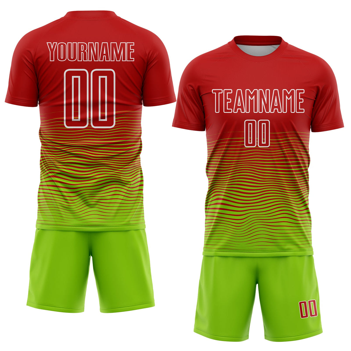 Custom Red Neon Green-White Gradient Line Sublimation Soccer Uniform Jersey Limited