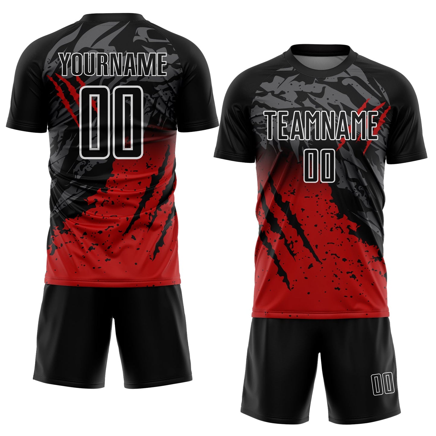 Custom Black Red-White Gradient Scratch Splash Sublimation Soccer Uniform Jersey Limited