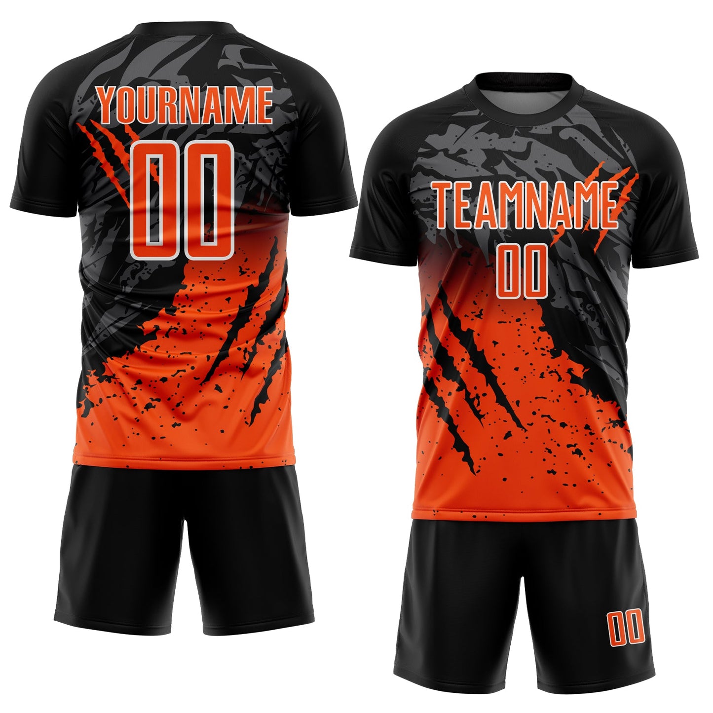 Custom Black Orange-White Gradient Scratch Splash Sublimation Soccer Uniform Jersey Limited
