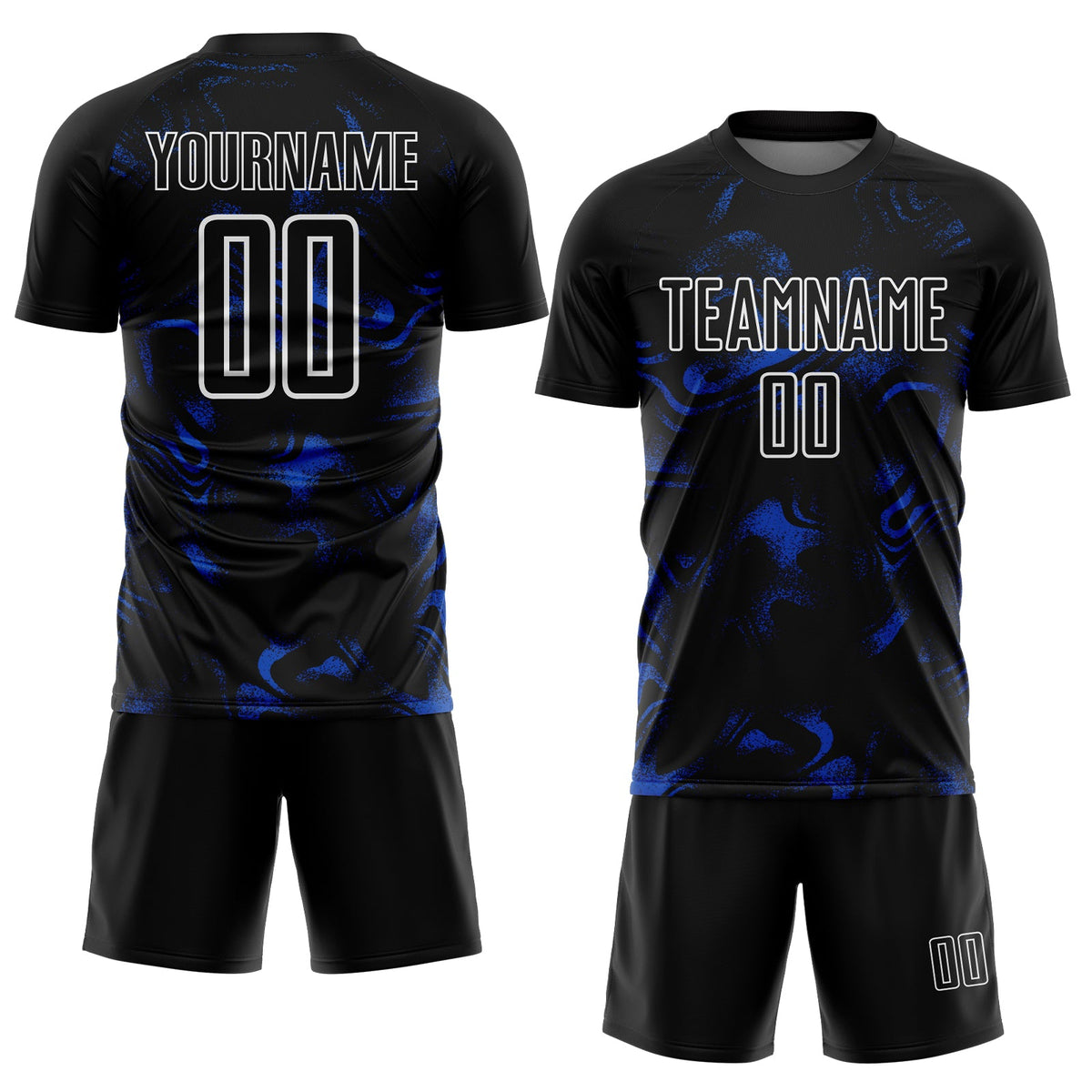 Custom Black Thunder Blue-White Abstract Liquid Sublimation Soccer Uniform Jersey Limited