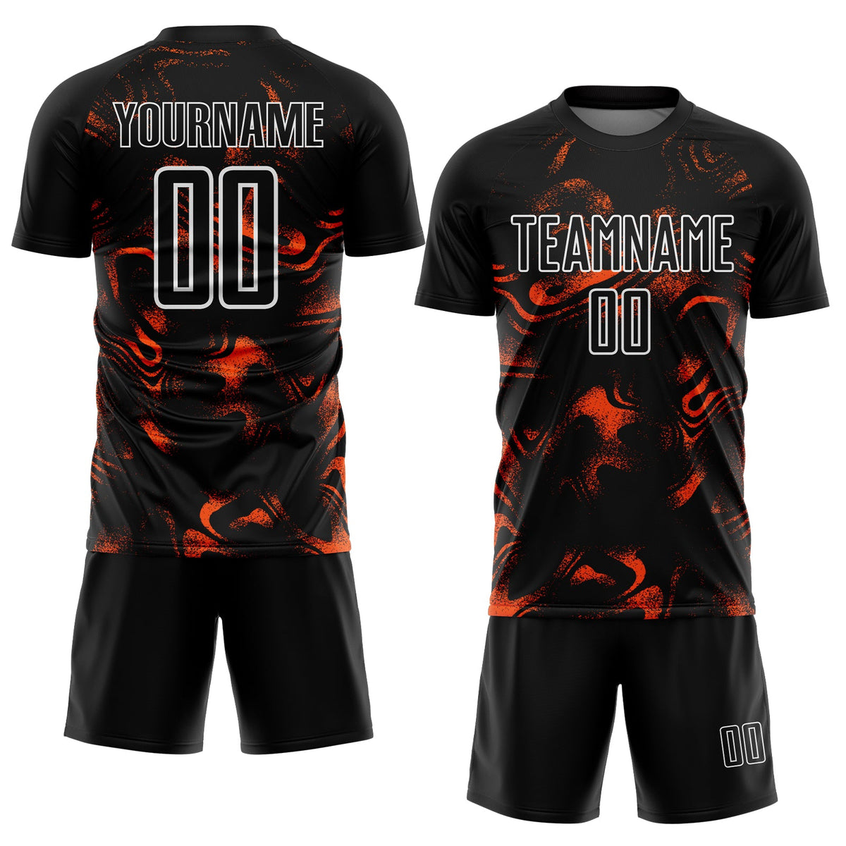 Custom Black Orange-White Abstract Liquid Sublimation Soccer Uniform Jersey Limited