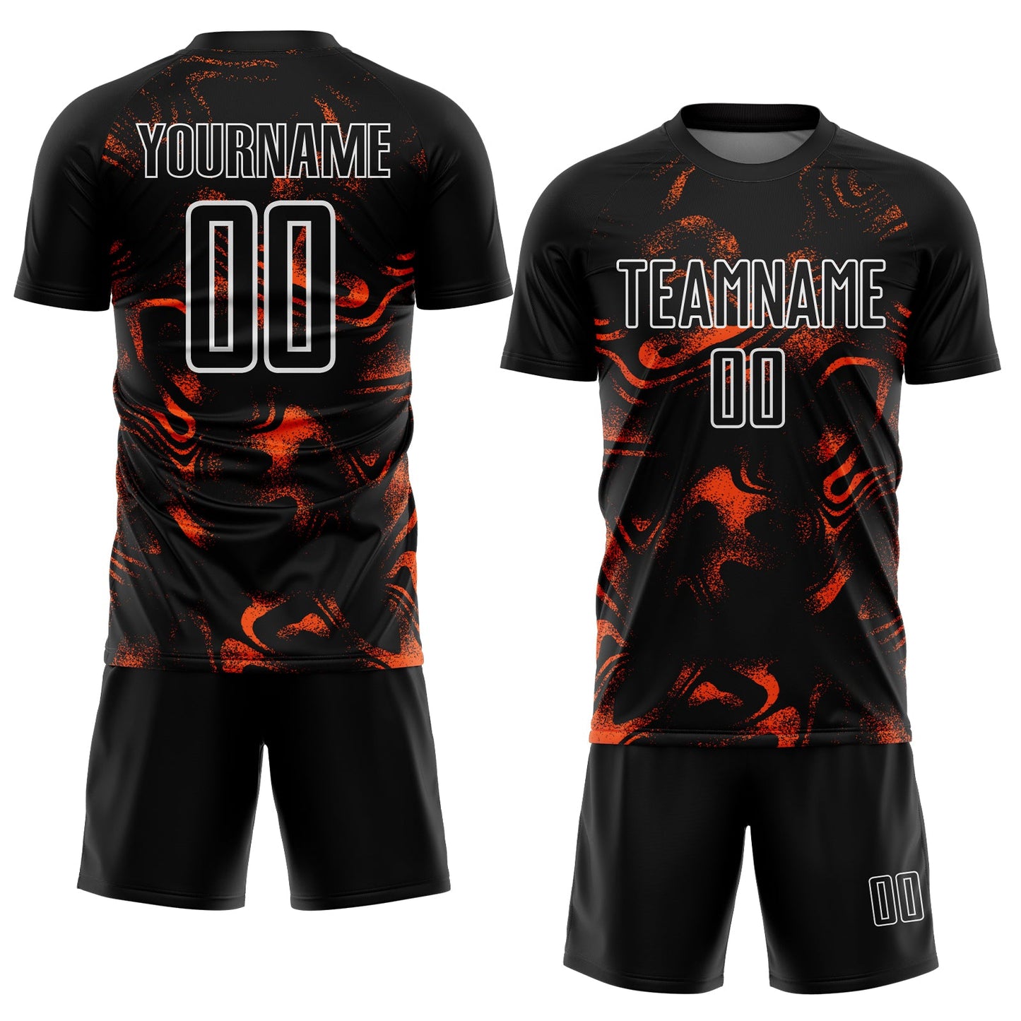 Custom Black Orange-White Abstract Liquid Sublimation Soccer Uniform Jersey Limited