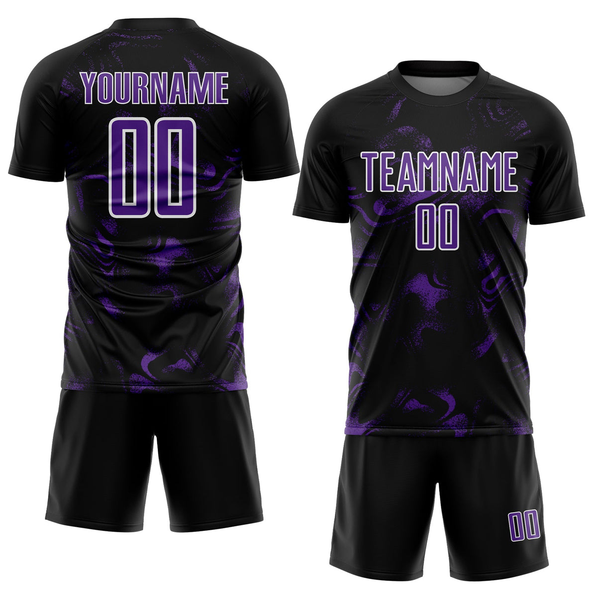 Custom Black Purple-White Abstract Liquid Sublimation Soccer Uniform Jersey Limited