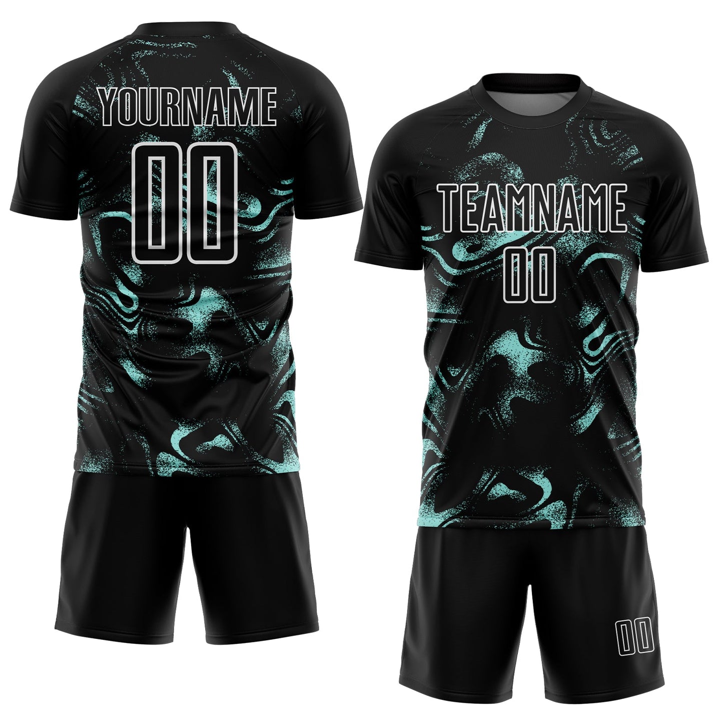 Custom Black Ice Blue-White Abstract Liquid Sublimation Soccer Uniform Jersey Limited