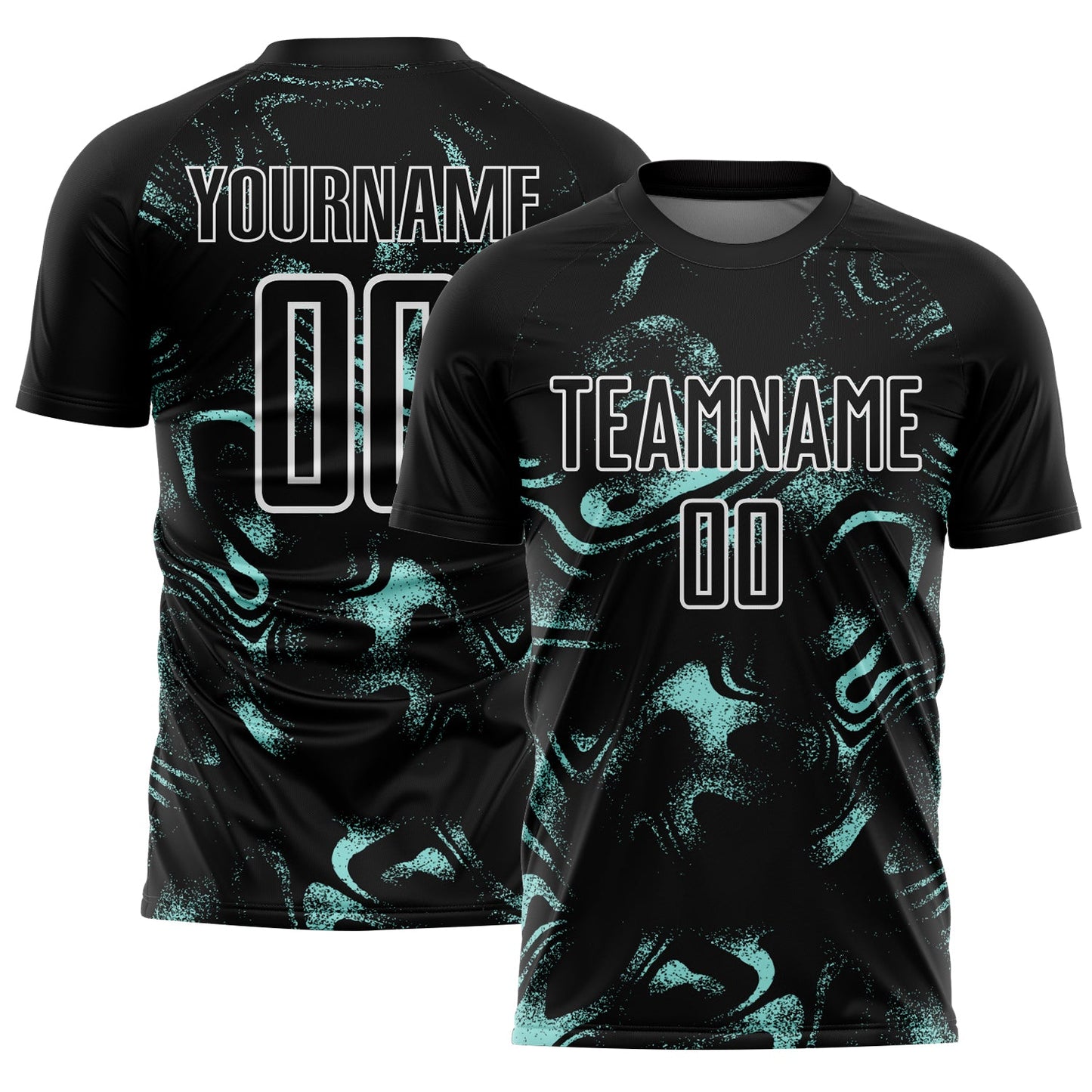Custom Black Ice Blue-White Abstract Liquid Sublimation Soccer Uniform Jersey
