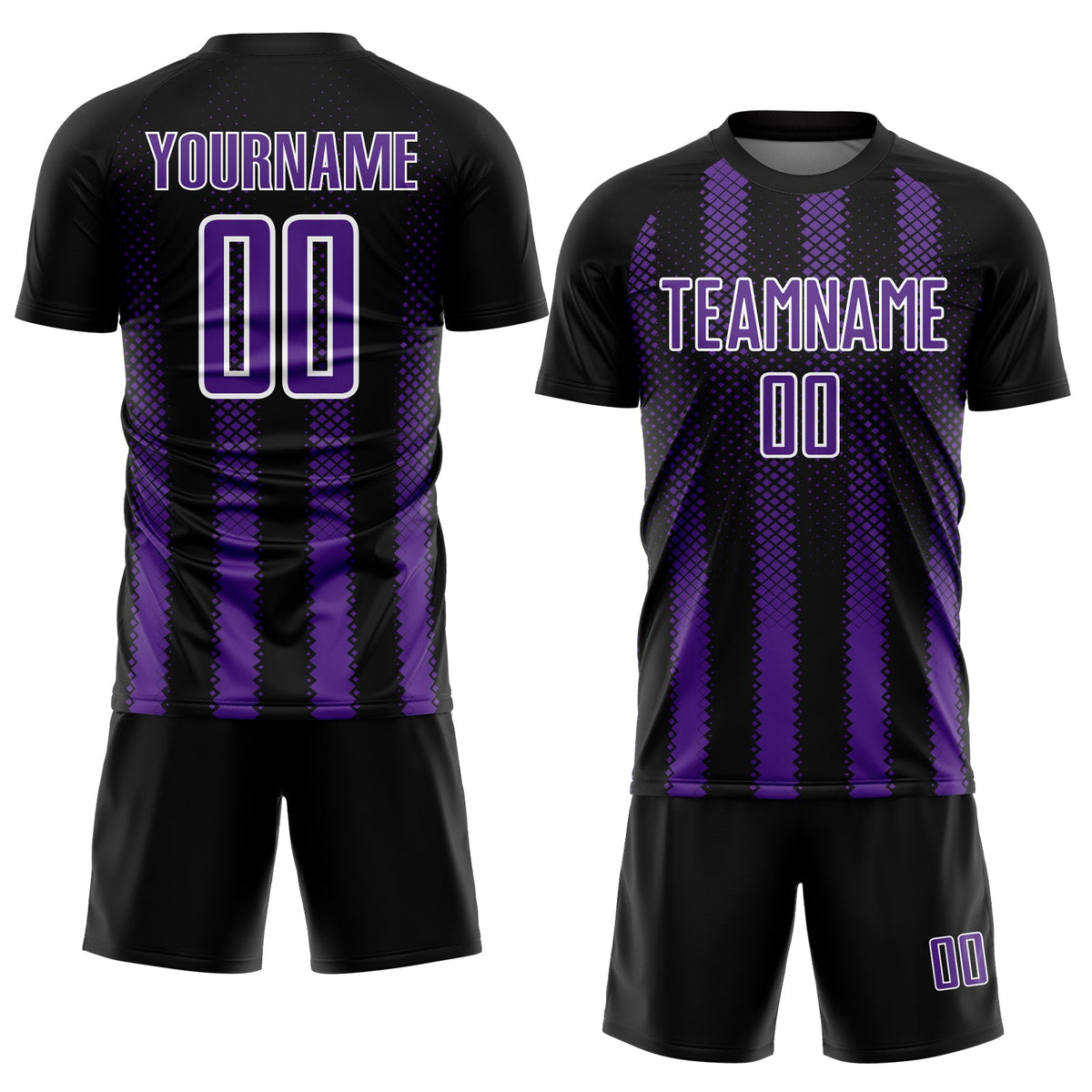 Custom Black Purple-White Geometric Shape Sublimation Soccer Uniform Jersey Limited