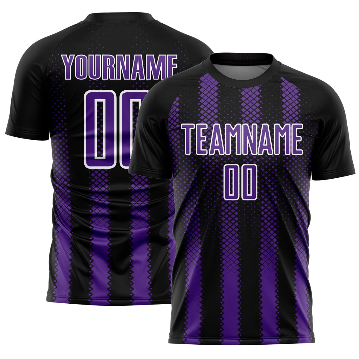 Custom Black Purple-White Geometric Shape Sublimation Soccer Uniform Jersey